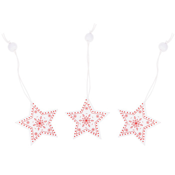 Świąteczne zawieszki 5cm drewniane gwiazdki zestaw 3 szt. biały