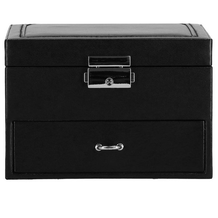Kufer, szkatułka na biżuterię ekoskóra 16x16x11 cm czarny z szufladą i lusterkiem