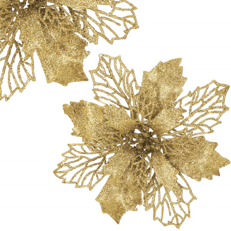 Gwiazda betlejemska, sztuczny kwiat, poinsecja ażurowa złota z brokatem