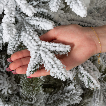 Sztuczna choinka świerk 220 cm ośnieżony jak żywy, nowoczesny, ze stojakiem