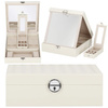 Kuferr, szkatułka na biżuterię ekoskóra 25x25x8,5 cm kremowy z przegródkami