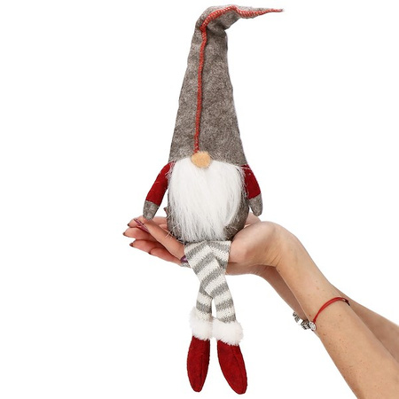 Skrzat 50cm ozdoba świąteczna, siedzący krasnal świąteczny, gnom szary