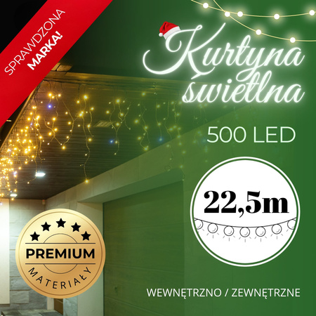 Kurtyna świetlna 500 led girlanda, lampki wewnętrzno-zewnętrzne sople biały ciepły + biały zimny