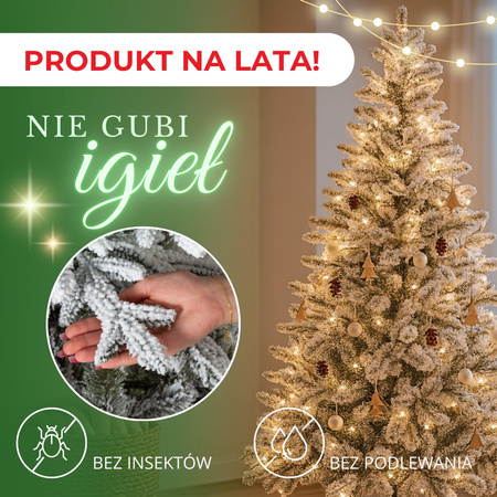 Sztuczna choinka świerk 220 cm ośnieżony jak żywy, nowoczesny, ze stojakiem