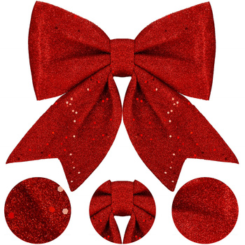 Kokardka świąteczna na choinkę brokatowa zawieszka choinkowa czerwona