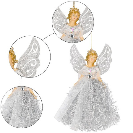 Zawieszka choinkowa aniołek 20cm świąteczna ozdoba srebrny brokat, cekiny