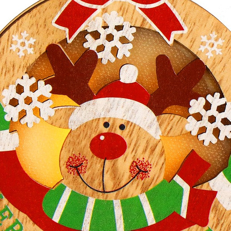 Zawieszka choinkowa renifer świecąca ozdoba świąteczna drewniana na baterię