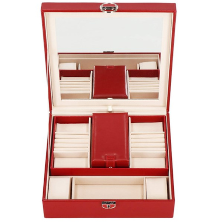 Kufer, szkatułka na biżuterię ekoskóra 25x25x8,5 cm bordowy z przegródkami