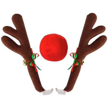 Dekoracja na samochód rogi renifera i nos świąteczna ozdoba na auto