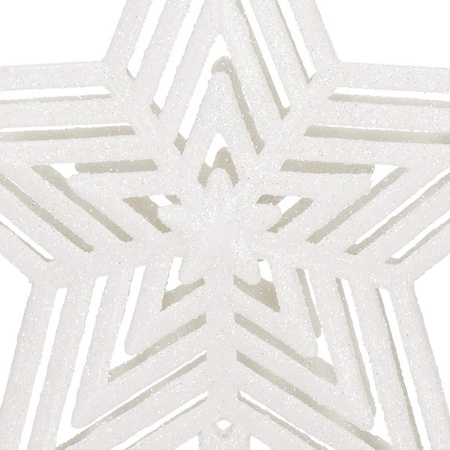 Czubek na choinkę 23 cm szpic, ażurowa gwiazda biała brokatowa