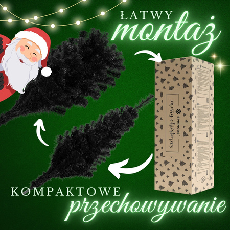 Choinka sztuczna jodła 180 cm czarna nowoczesna, ze stojakiem