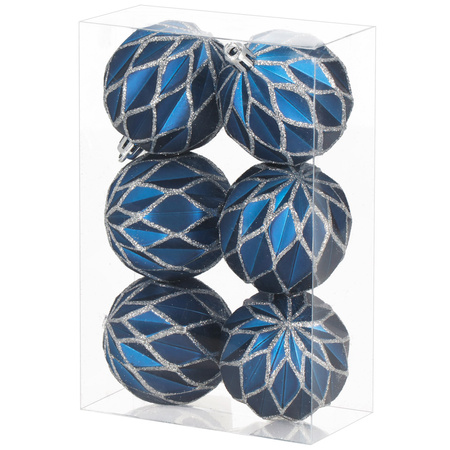 Bombki choinkowe 7 cm 6 szt. komplet dekoracje świąteczne zdobione matowe, niebiesko-srebrne