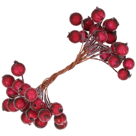Sztuczna jarzębina ozdobna, oszroniona gałązka 100 szt. ciemna czerwona