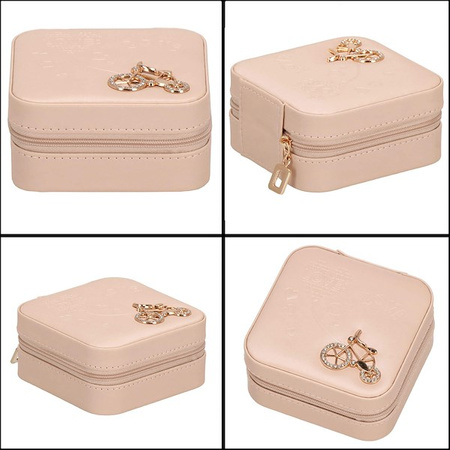 Kufer, szkatułka na biżuterię ekoskóra 10x10x5 cm różowy organizer z przegródkami