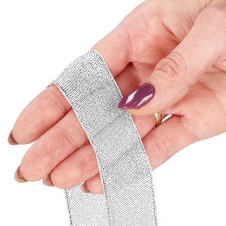 Wstążka dekoracyjna srebrna do kokard 22m taśma