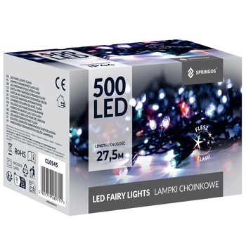 Lampki choinkowe zewnętrzne, wewnętrzne 500 led multikolor + zimny biały flash 27,5 m światełka świąteczne