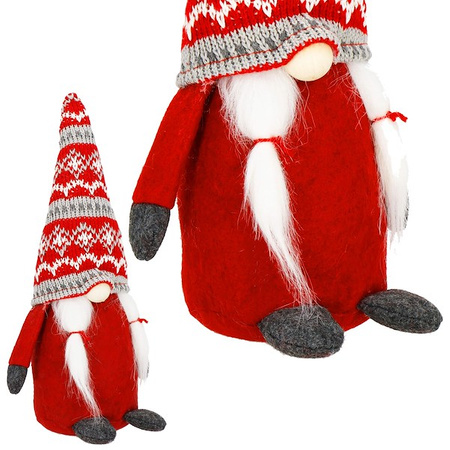 Skrzat 33 cm ozdoba na święta krasnal świąteczny, gnom czerwono-szary