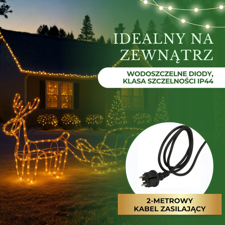 Renifer Led 122 cm świąteczny z saniami świetlna dekoracja do ogrodu biały ciepły