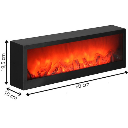 Kominek LED na baterie 60x10x19,5 cm dekoracyjna lampa z efektem płomienia, czarne