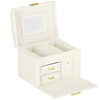 Kufer, szkatułka na biżuterię ekoskóra 17,5x12x13,5 cm kremowy z przegródkami