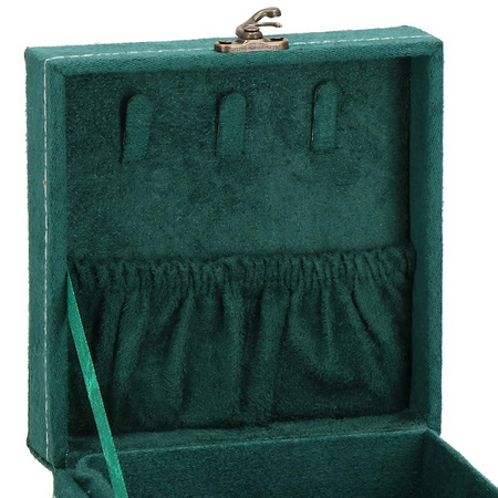 Kuferek, szkatułka na biżuterię 12x12x12 cm zielony welurowy organizer z przegródkami