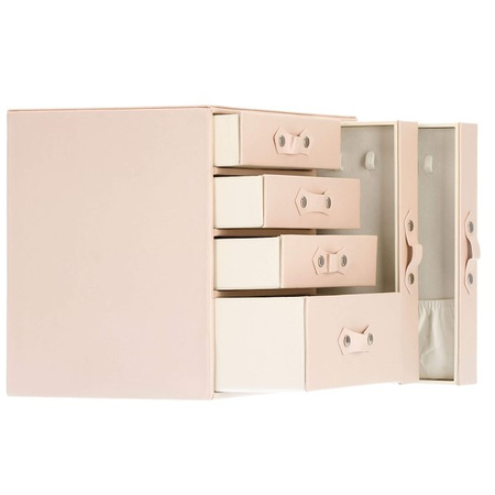 Kuferrek, Szkatułka na biżuterię ekoskóra 26x22x18 cm różowy z szufladami