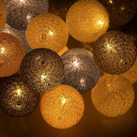 Cotton balls 20 led lampki dekoracyjne 6cm girlanda na baterie szaro-białe