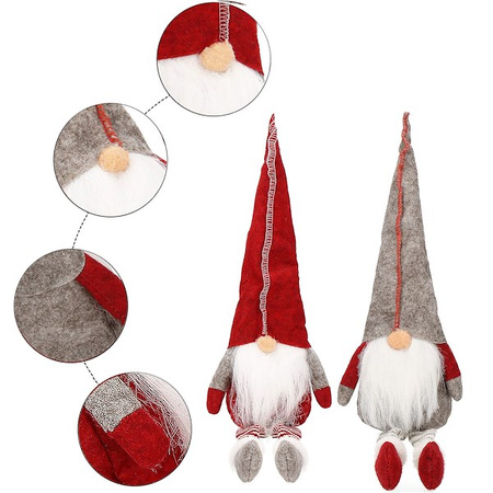 Para skrzatów 50cm ozdoba świąteczna, siedzący krasnal świąteczny, gnom czerwony, szary