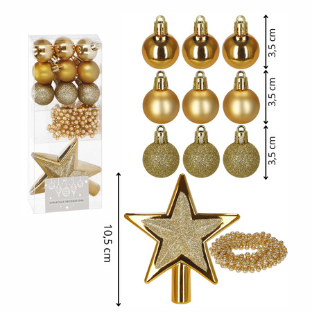 Bombki choinkowe złote 11 szt. zestaw gwiazda, łańcuch koraliki, bombki brokatowe