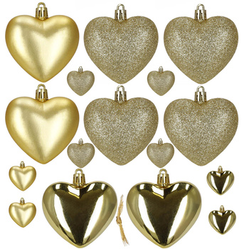 Bombki choinkowe 16 szt. komplet dekoracje świąteczne, nietłukące serca, złote