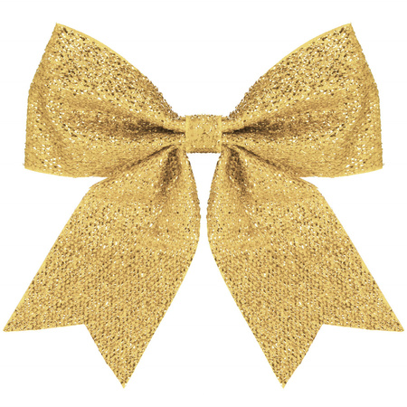 Kokardka świąteczna na choinkę 22 cm brokatowa zawieszka choinkowa złota