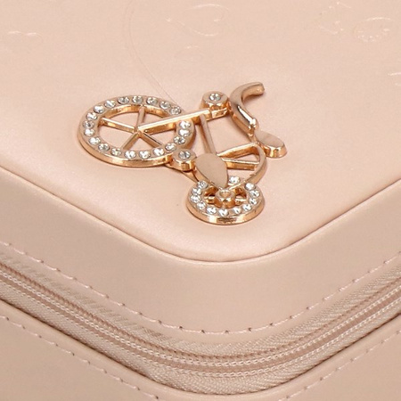 Kufer, szkatułka na biżuterię ekoskóra 10x10x5 cm różowy organizer z przegródkami