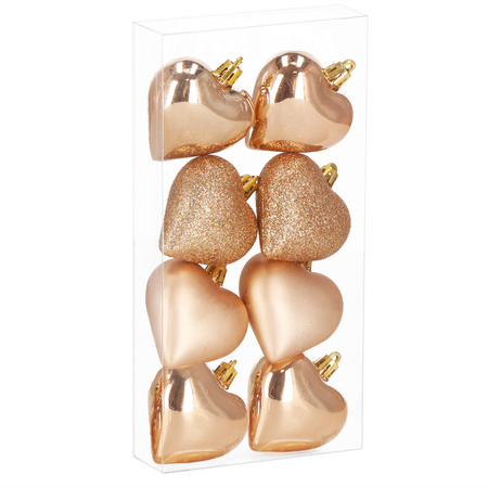 Bombki choinkowe 7 cm dekoracje świąteczne 8 szt. nietłukące serca, rose gold