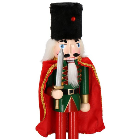 Dziadek do orzechów 38 cm z mieczem, drewniany żołnierzyk zielono-czerwony, figurka świąteczna