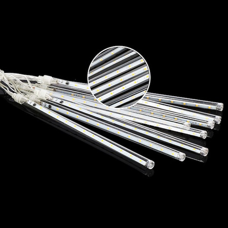 Lampki choinkowe 144 Led sople 8 szt. padający śnieg meteory zewnętrzne biały ciepły