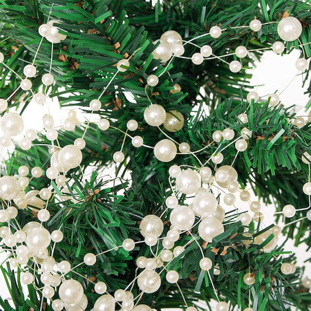 Łańcuch na choinkę z pereł 3-8mm ozdoba świąteczna kremowy