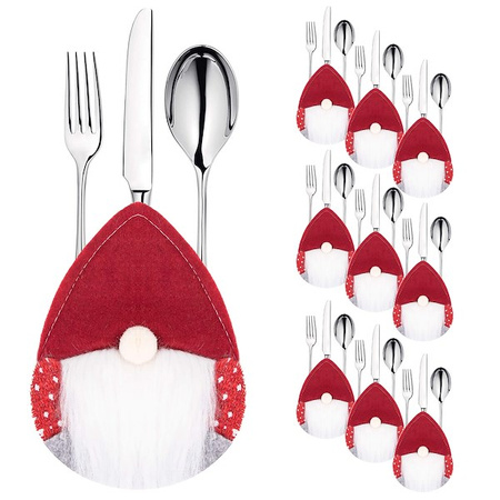 Kieszonka na sztućce 10szt. świąteczne etui, skrzaty czerwone ozdoba świąteczna