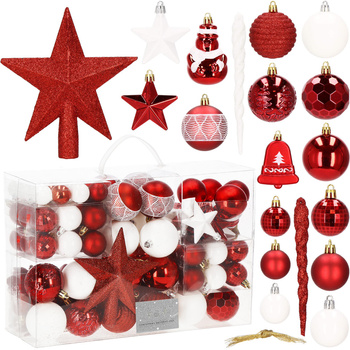 Bombki choinkowe 105 szt. ozdoby świąteczne zestaw biały, czerwony