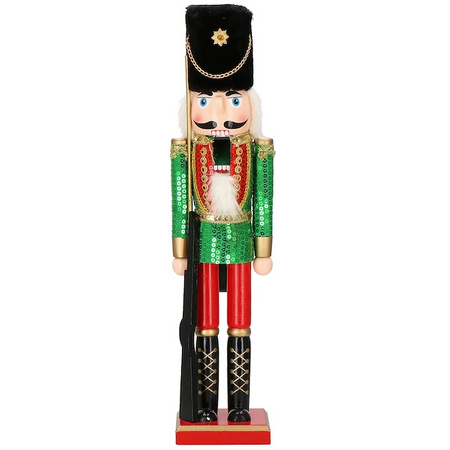 Dziadek do orzechów 51 cm z karabinem, drewniany żołnierzyk w cekiny, figurka świąteczna