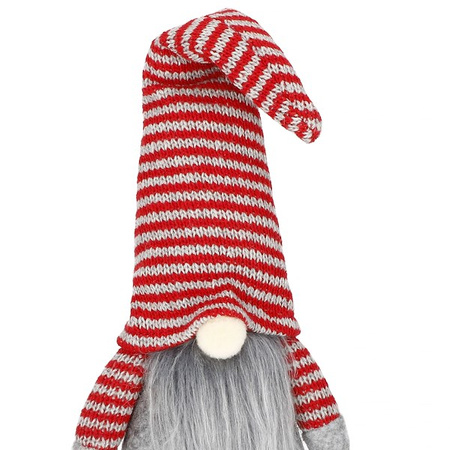 Skrzat 30cm ozdoba świąteczna, krasnal świąteczny, gnom w paski szary