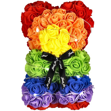 Podświetlany miś z róż 25 cm kolorowy, LED zimny biały