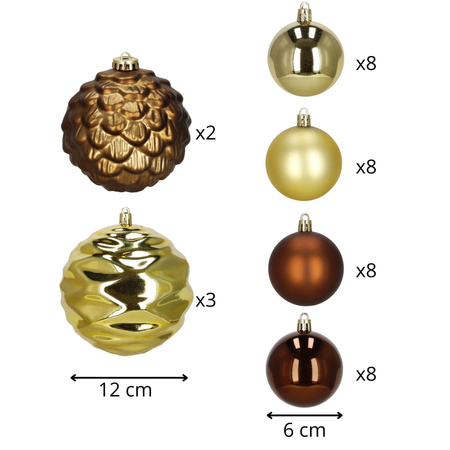 Bombki choinkowe, zestaw 37 szt. dekoracji do stroika, nietłukące złoto-brązowe