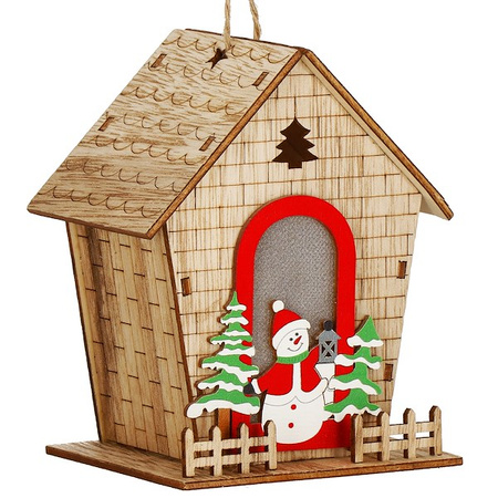 Zawieszka choinkowa domek świecąca ozdoba świąteczna drewniana na baterię