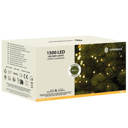 Lampki choinkowe 1500 Led biały ciepły 121,5 m oświetlenie świąteczne IP44