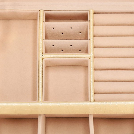 Kuferek, szkatułka na biżuterię 17,5x14x12,5 cm ecru z szufladami i lusterkiem