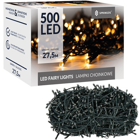 Lampki choinkowe 500 led biały ciepły + flash 25m oświetlenie świąteczne IP44