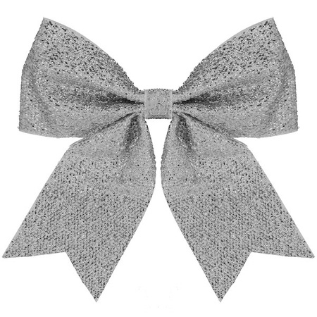 Kokardka świąteczna na choinkę 20 cm brokatowa zawieszka choinkowa srebrna