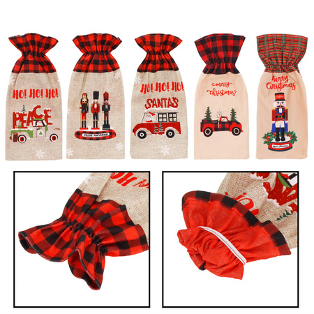 Pokrowiec na butelkę świąteczne etui na wino beżowo-czerowne