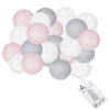 Lampki dekoracyjne cotton balls 30 LED 30 kul różowe szare