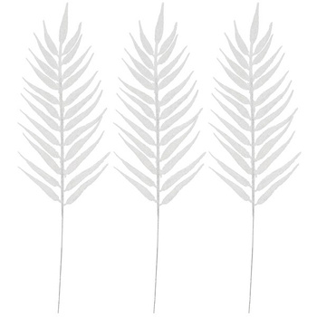 Sztuczny liść palmy ozdoba 3 szt. świąteczna dekoracja do stroika biała z brokatem